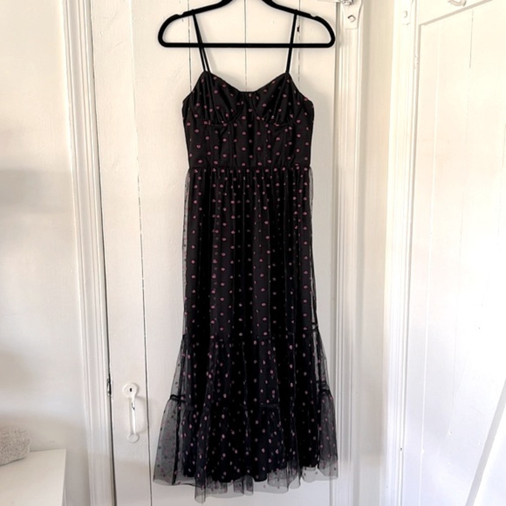 Betsey Johnson Black Dress with Pink Polka Dots - Picture 2 of 9
